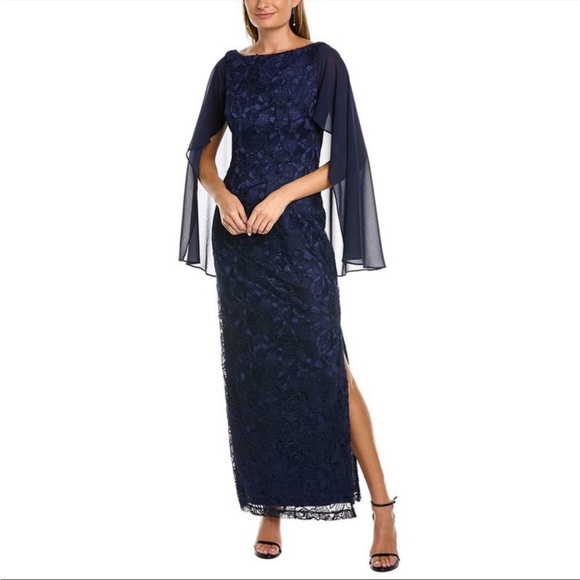 Js Collections Womens  Leah Capelet Column Gown, Blue size 6 - Picture 1 of 11